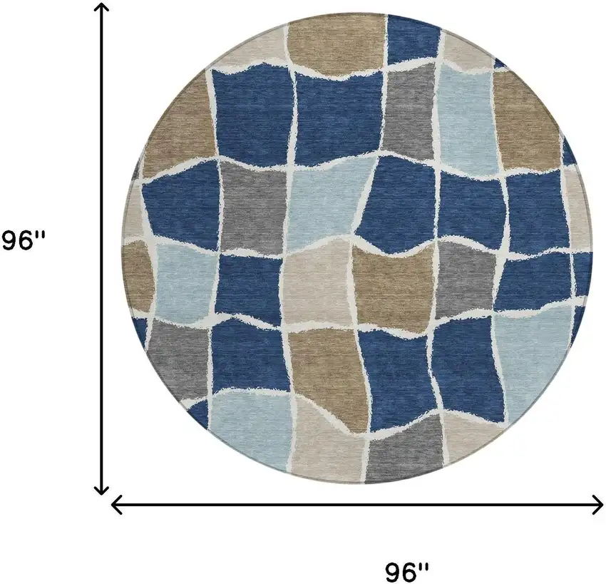 8' Navy Blue And Blue Round Geometric Washable Indoor Outdoor Area Rug Photo 5