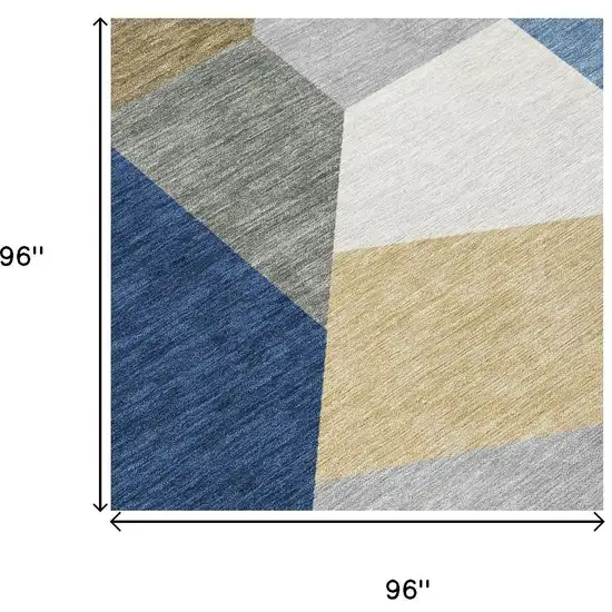 8' Navy Blue And Blue Round Geometric Washable Indoor Outdoor Area Rug Photo 6