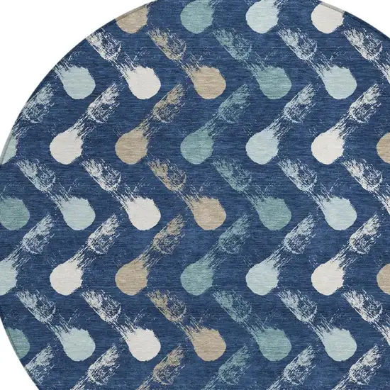 8' Navy Blue And Blue Round Geometric Washable Indoor Outdoor Area Rug Photo 2
