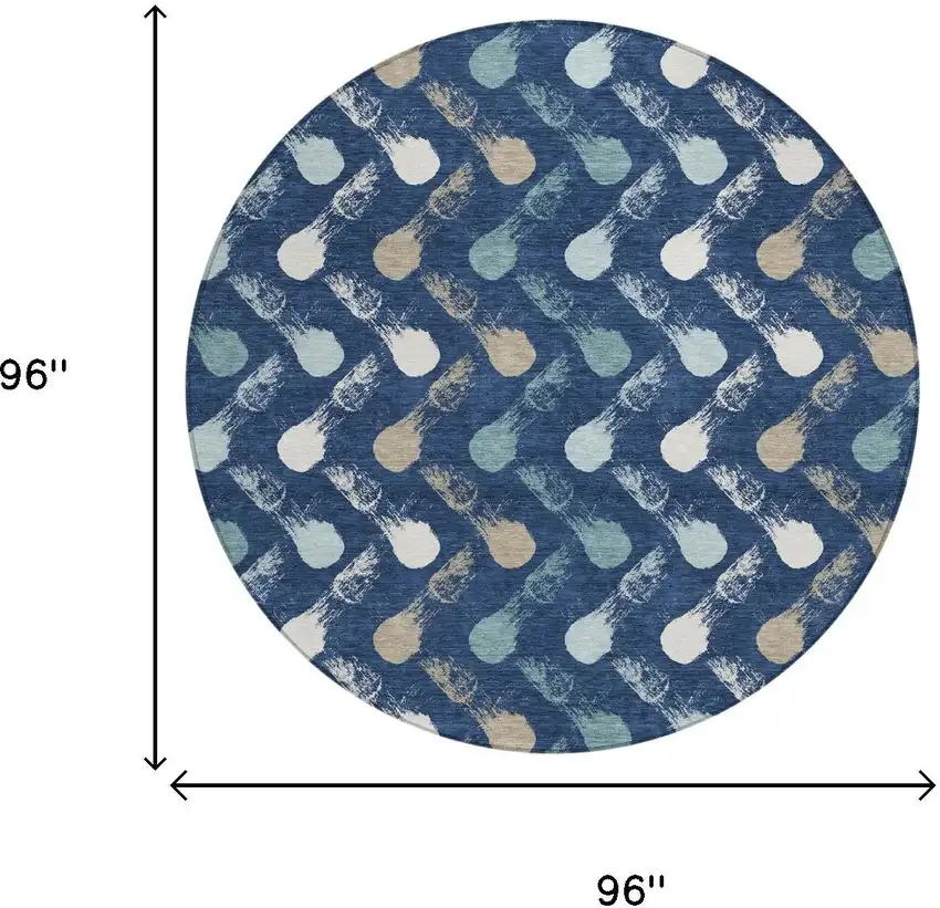 8' Navy Blue And Blue Round Geometric Washable Indoor Outdoor Area Rug Photo 6
