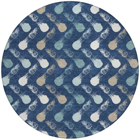 8' Navy Blue And Blue Round Geometric Washable Indoor Outdoor Area Rug Photo 3
