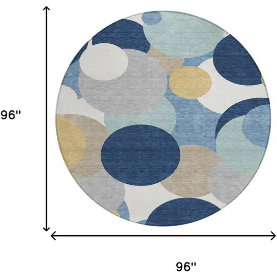 8' Navy Blue And Blue Round Geometric Washable Indoor Outdoor Area Rug Photo 6