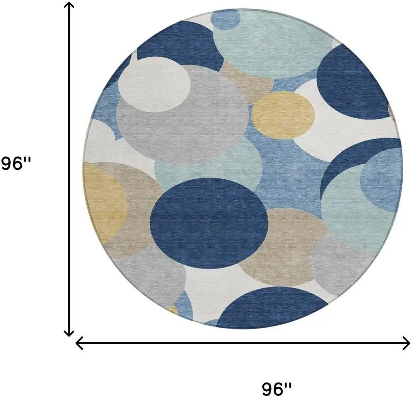 8' Navy Blue And Blue Round Geometric Washable Indoor Outdoor Area Rug Photo 6