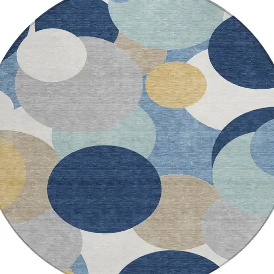 8' Navy Blue And Blue Round Geometric Washable Indoor Outdoor Area Rug Photo 3