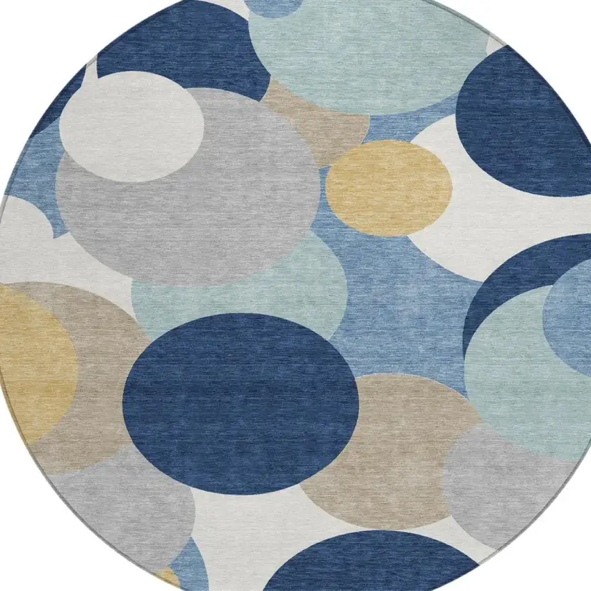 8' Navy Blue And Blue Round Geometric Washable Indoor Outdoor Area Rug Photo 2
