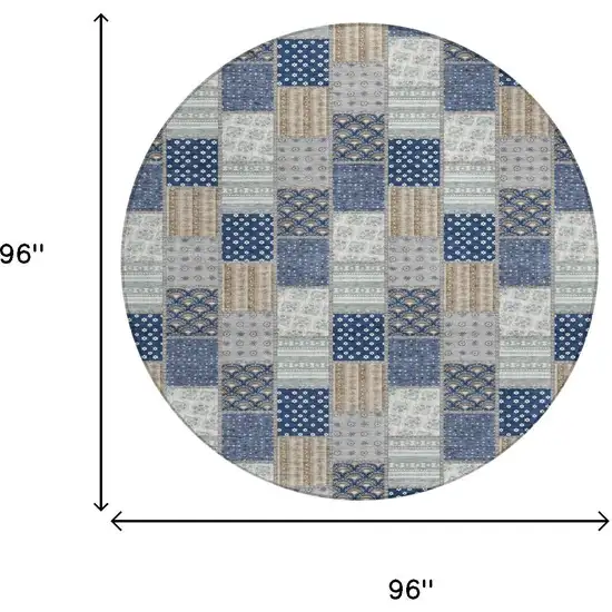 8' Navy Blue And Blue Round Patchwork Washable Indoor Outdoor Area Rug Photo 6