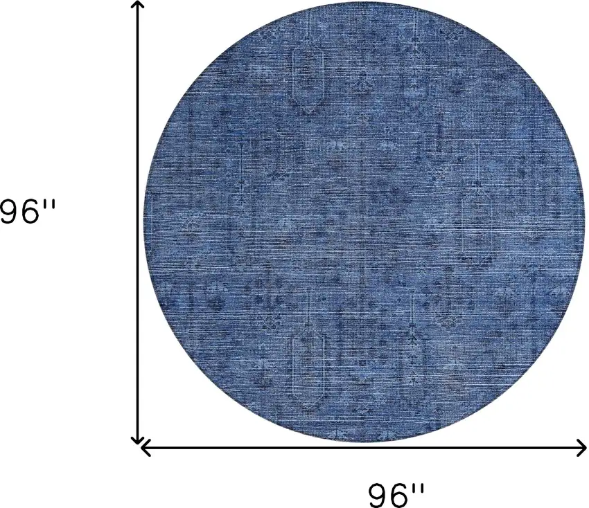 8' Navy Blue And Blue Round Southwestern Washable Indoor Outdoor Area Rug Photo 3