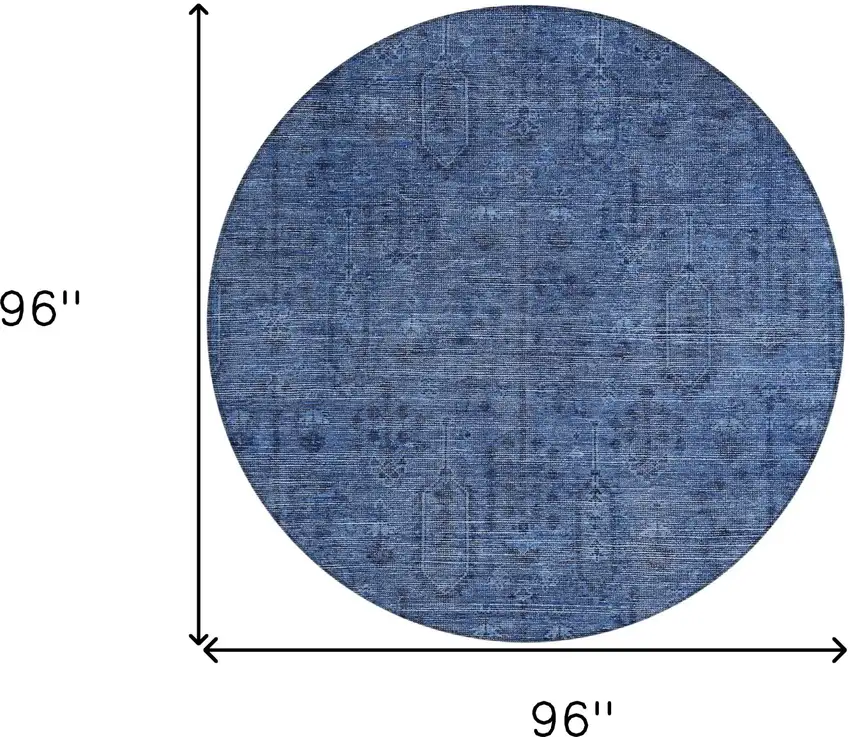 8' Navy Blue And Blue Round Southwestern Washable Indoor Outdoor Area Rug Photo 3