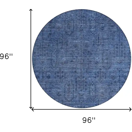 8' Navy Blue And Blue Round Southwestern Washable Indoor Outdoor Area Rug Photo 3