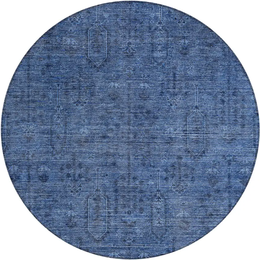 8' Navy Blue And Blue Round Southwestern Washable Indoor Outdoor Area Rug Photo 2
