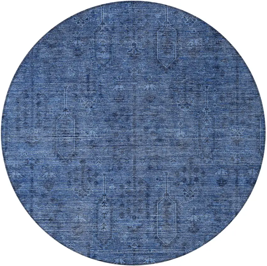 8' Navy Blue And Blue Round Southwestern Washable Indoor Outdoor Area Rug Photo 4