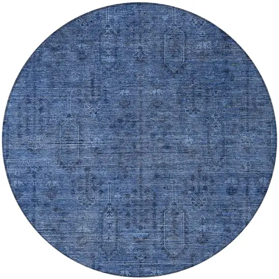 8' Navy Blue And Blue Round Southwestern Washable Indoor Outdoor Area Rug Photo 4