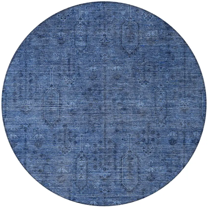 8' Navy Blue And Blue Round Southwestern Washable Indoor Outdoor Area Rug Photo 4