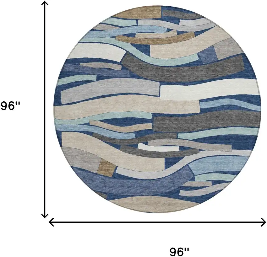 8' Navy Blue And Blue Round Striped Washable Indoor Outdoor Area Rug Photo 5