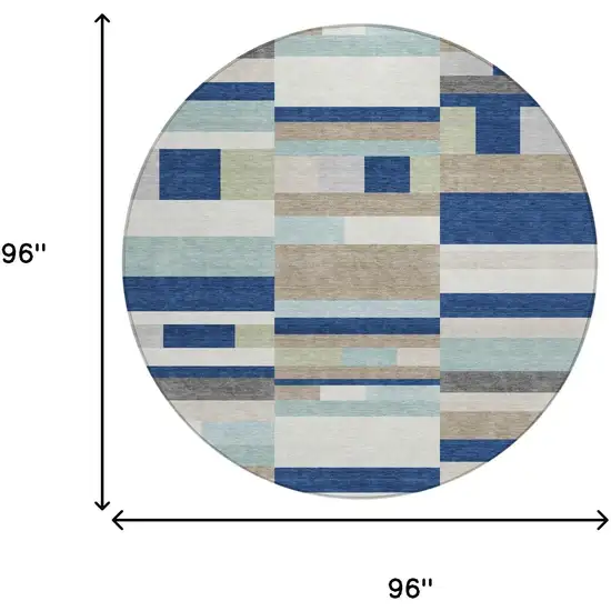 8' Navy Blue And Blue Round Striped Washable Indoor Outdoor Area Rug Photo 5