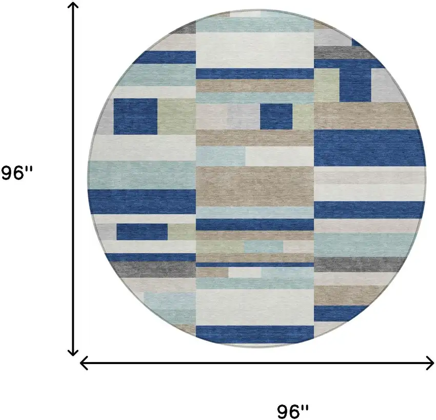 8' Navy Blue And Blue Round Striped Washable Indoor Outdoor Area Rug Photo 5