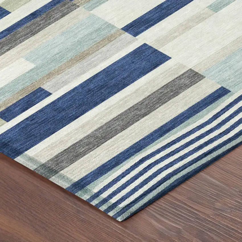 8' Navy Blue And Blue Round Striped Washable Indoor Outdoor Area Rug Photo 3