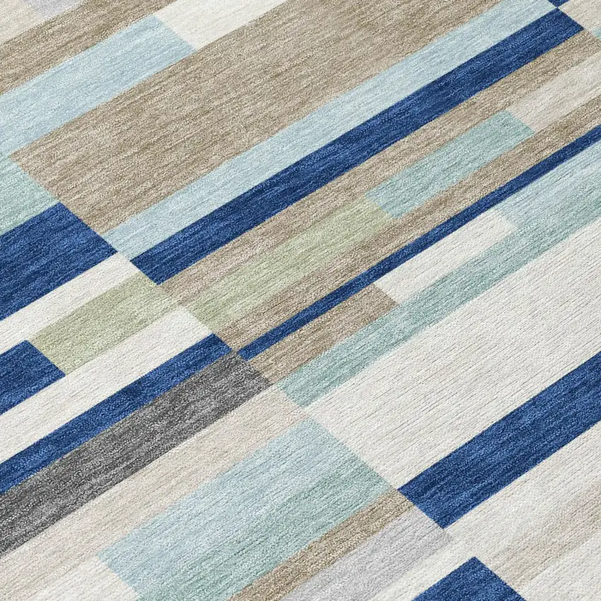 8' Navy Blue And Blue Round Striped Washable Indoor Outdoor Area Rug Photo 4