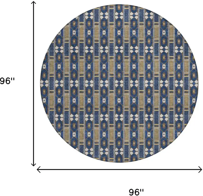 8' Navy Blue And Blue Round Striped Washable Indoor Outdoor Area Rug Photo 5