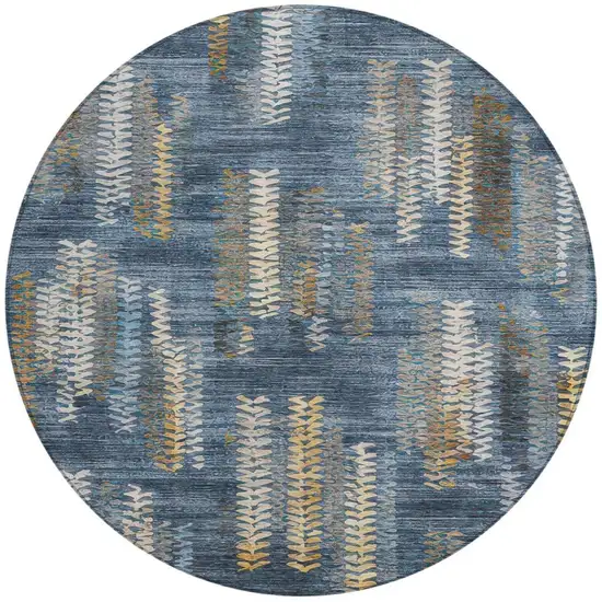 8' Navy Blue And Blue Round Striped Washable Indoor Outdoor Area Rug Photo 3