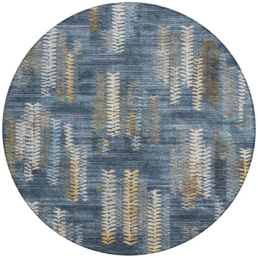 8' Navy Blue And Blue Round Striped Washable Indoor Outdoor Area Rug Photo 3
