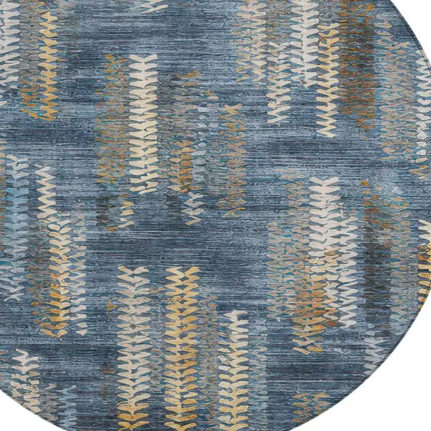 8' Navy Blue And Blue Round Striped Washable Indoor Outdoor Area Rug Photo 2