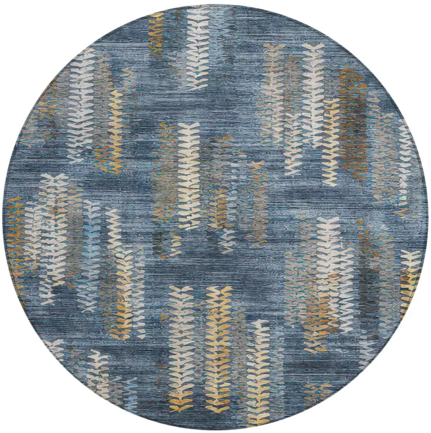 8' Navy Blue And Blue Round Striped Washable Indoor Outdoor Area Rug Photo 1