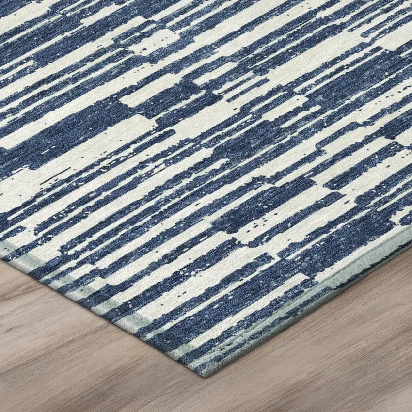 8' Navy Blue And Blue Round Striped Washable Indoor Outdoor Area Rug Photo 4