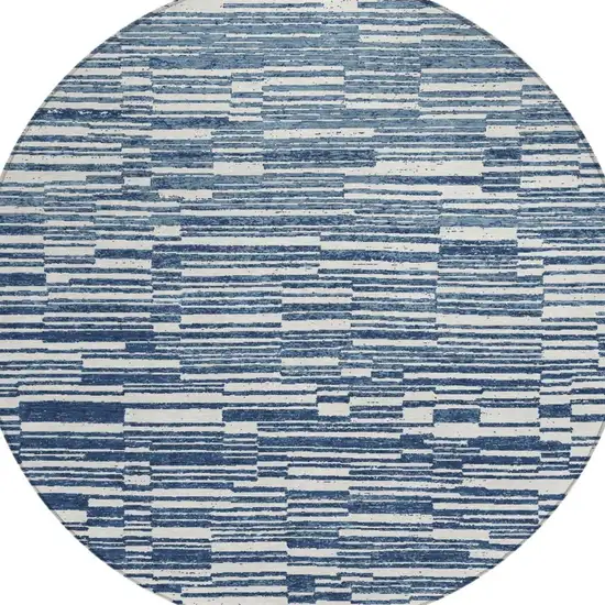 8' Navy Blue And Blue Round Striped Washable Indoor Outdoor Area Rug Photo 1