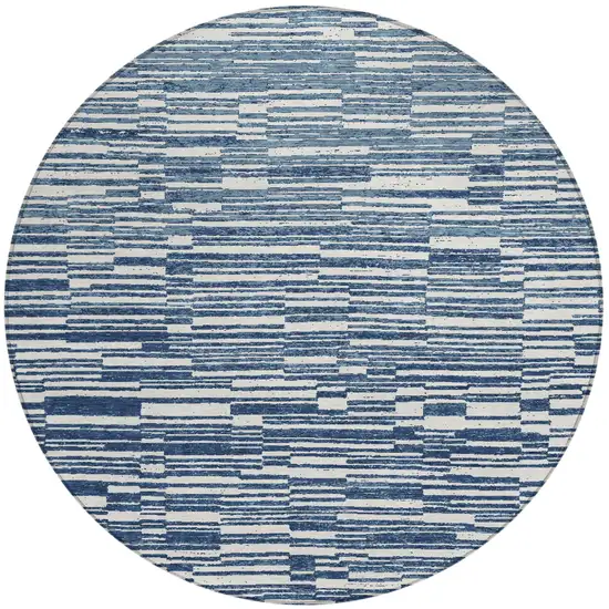 8' Navy Blue And Blue Round Striped Washable Indoor Outdoor Area Rug Photo 2
