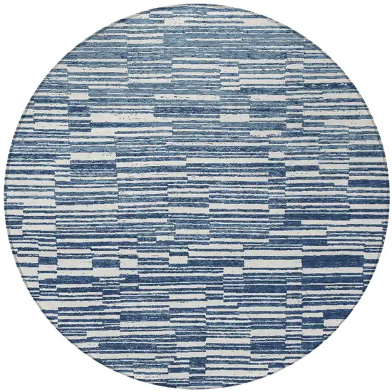 8' Navy Blue And Blue Round Striped Washable Indoor Outdoor Area Rug Photo 3