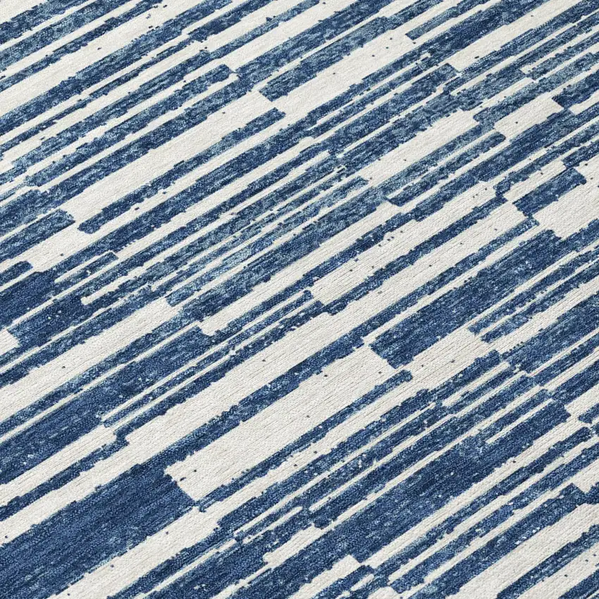 8' Navy Blue And Blue Round Striped Washable Indoor Outdoor Area Rug Photo 5