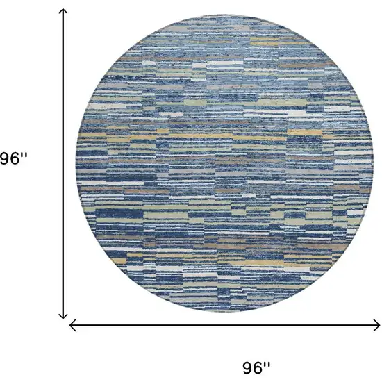 8' Navy Blue And Blue Round Striped Washable Indoor Outdoor Area Rug Photo 5