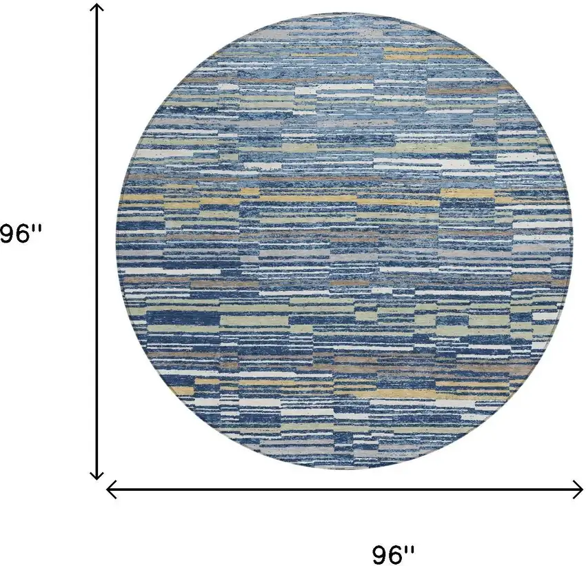 8' Navy Blue And Blue Round Striped Washable Indoor Outdoor Area Rug Photo 5