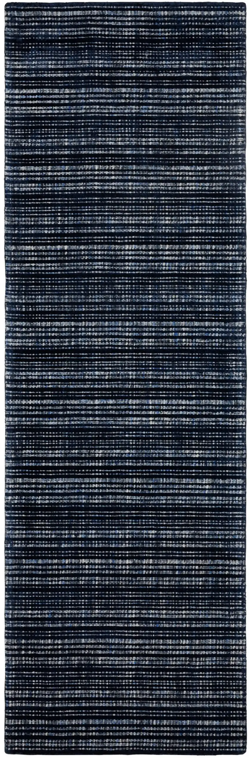 8' Navy Blue And Blue Striped Hand Tufted Runner Rug Photo 2