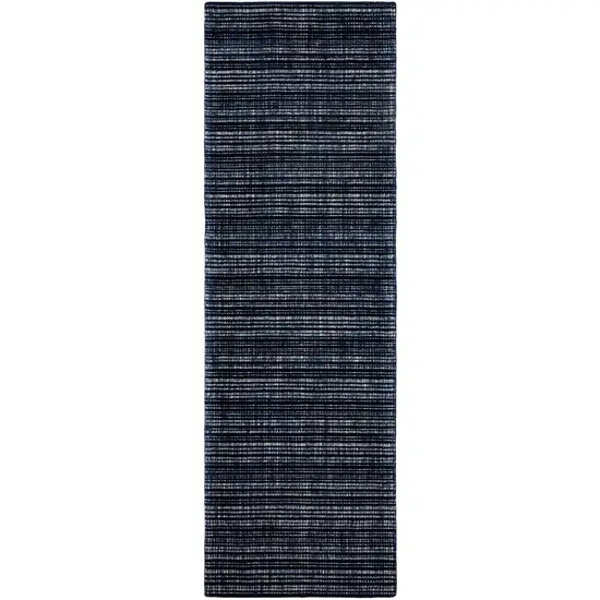 8' Navy Blue And Blue Striped Hand Tufted Runner Rug Photo 2