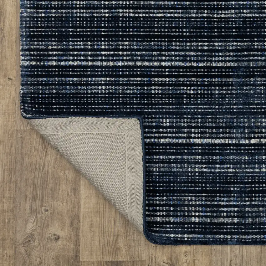 8' Navy Blue And Blue Striped Hand Tufted Runner Rug Photo 9