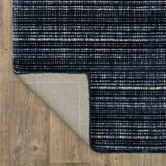 8' Navy Blue And Blue Striped Hand Tufted Runner Rug Photo 9