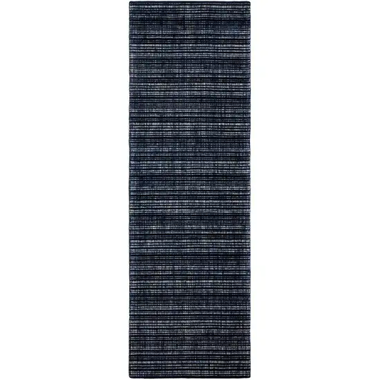 8' Navy Blue And Blue Striped Hand Tufted Runner Rug Photo 5