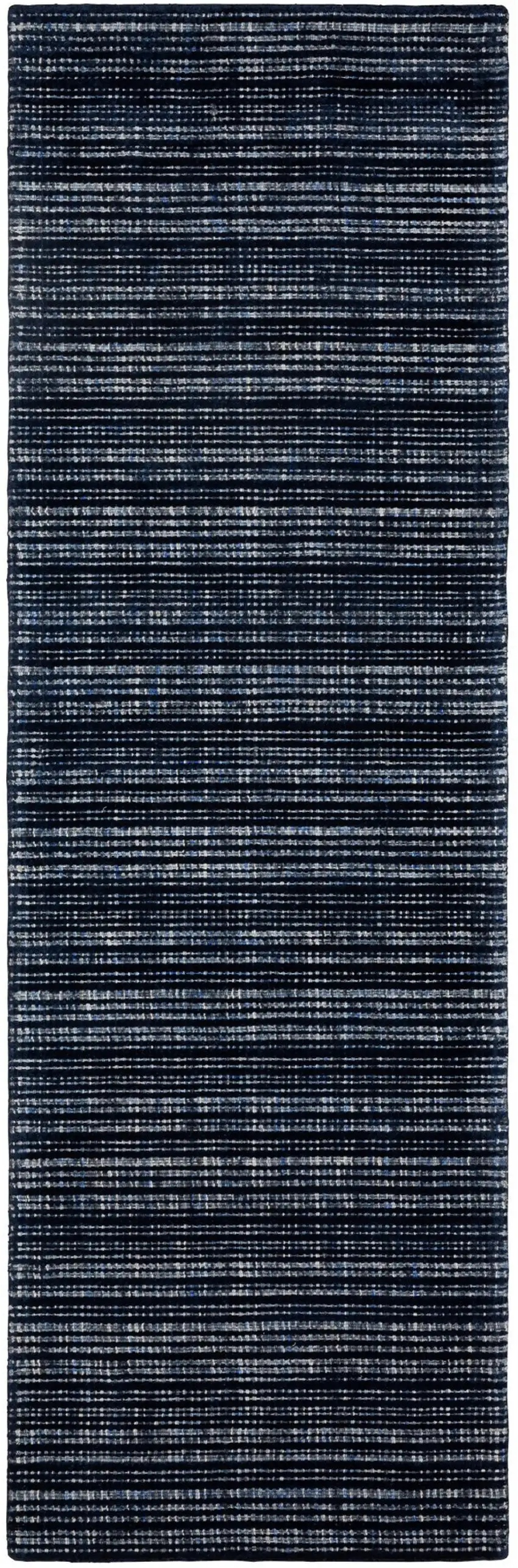 8' Navy Blue And Blue Striped Hand Tufted Runner Rug Photo 5