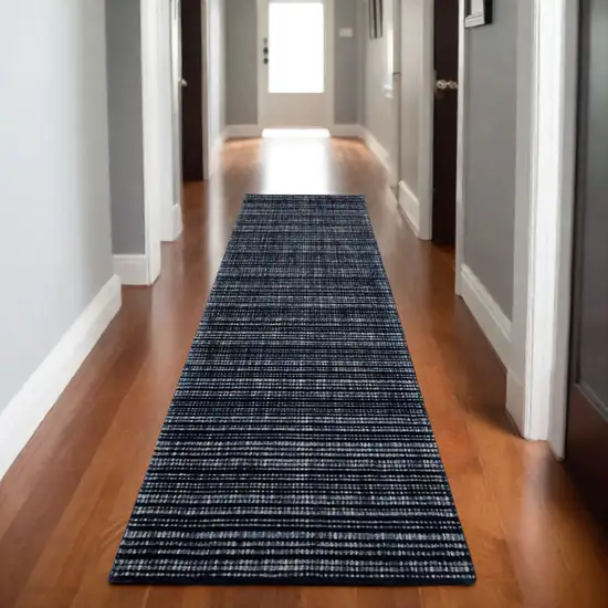 8' Navy Blue And Blue Striped Hand Tufted Runner Rug Photo 1