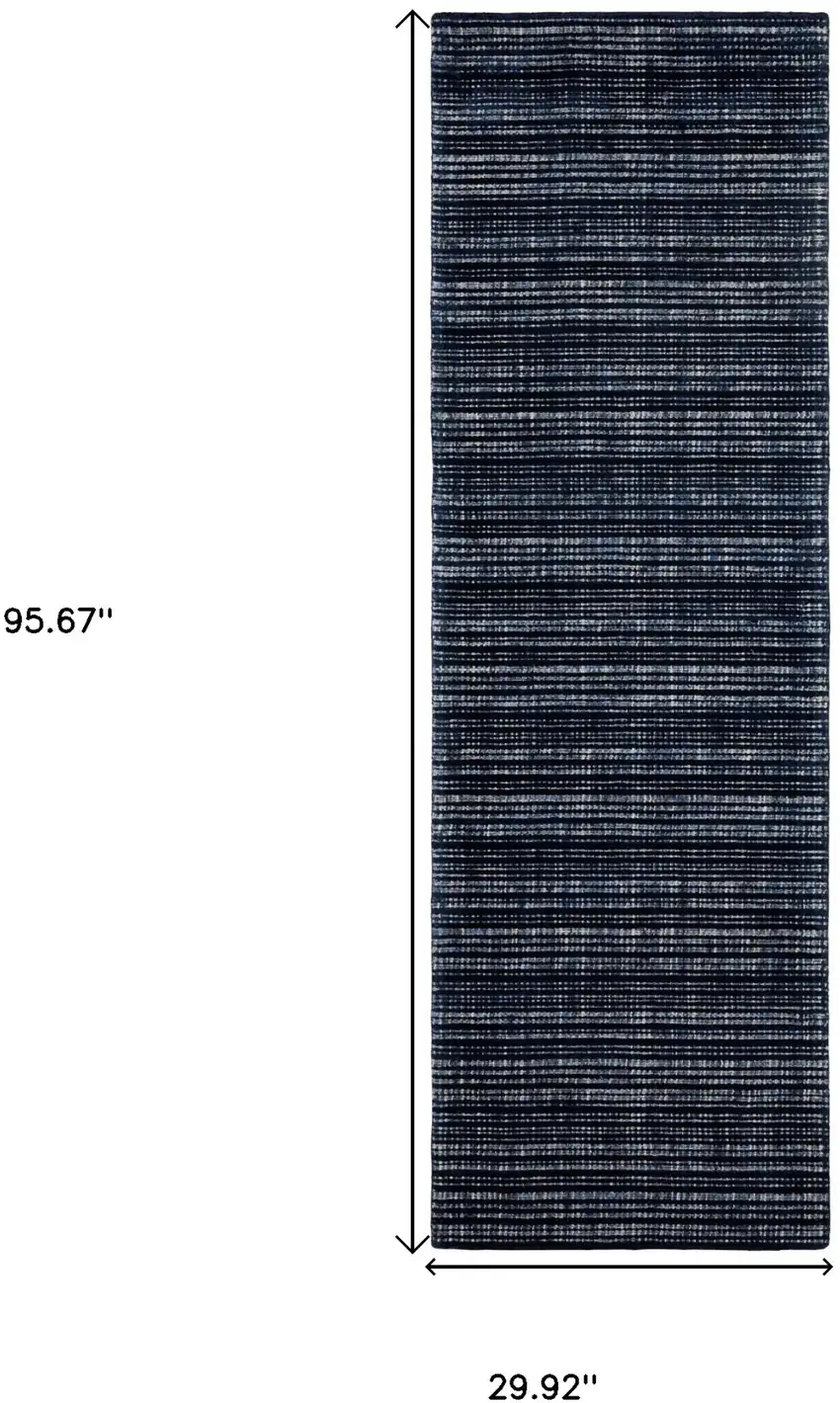 8' Navy Blue And Blue Striped Hand Tufted Runner Rug Photo 3