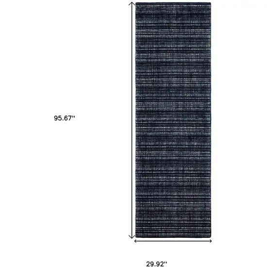8' Navy Blue And Blue Striped Hand Tufted Runner Rug Photo 3