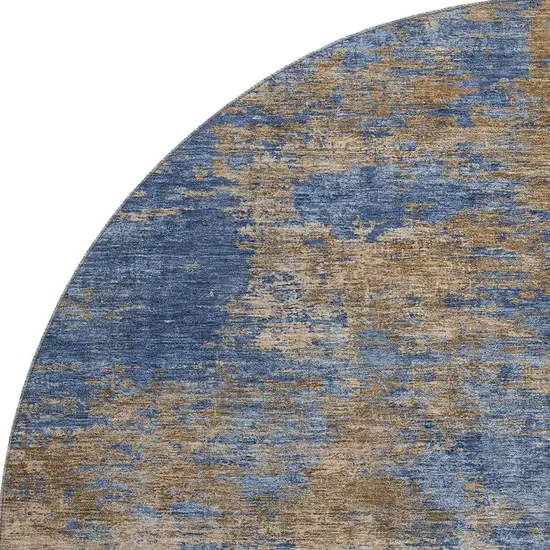 8' Navy Blue And Brown Abstract Washable Round Rug With UV Protection Photo 3