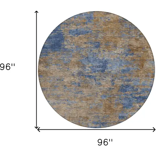 8' Navy Blue And Brown Round Abstract Washable Indoor Outdoor Area Rug Photo 9