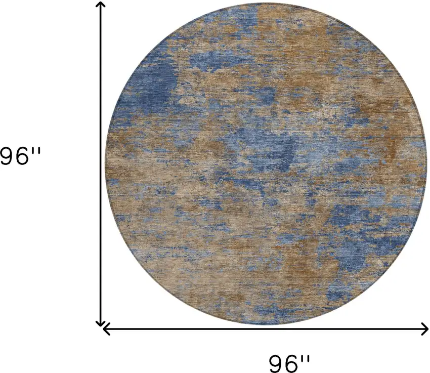 8' Navy Blue And Brown Round Abstract Washable Indoor Outdoor Area Rug Photo 9