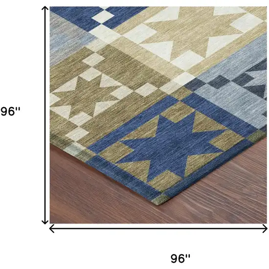 8' Navy Blue And Brown Round Patchwork Washable Indoor Outdoor Area Rug Photo 8