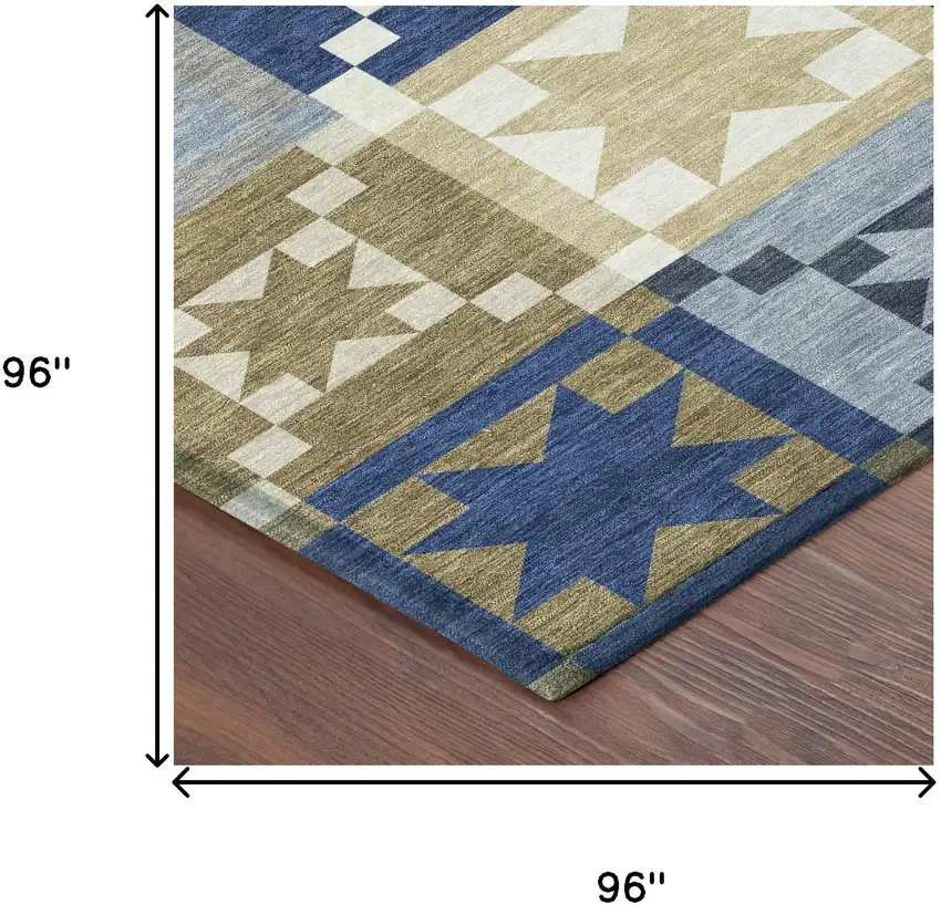8' Navy Blue And Brown Round Patchwork Washable Indoor Outdoor Area Rug Photo 8
