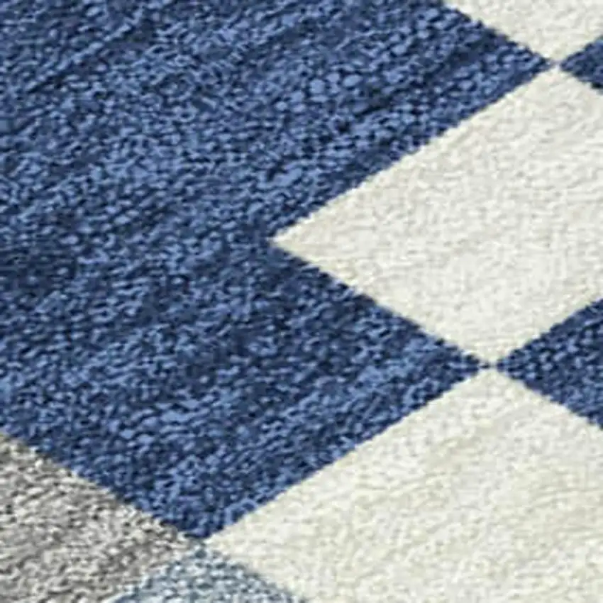 8' Navy Blue And Brown Round Patchwork Washable Indoor Outdoor Area Rug Photo 2