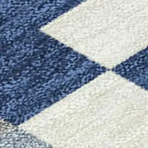 Photo of 8' Navy Blue And Brown Round Patchwork Washable Indoor Outdoor Area Rug